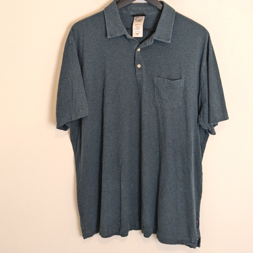 Patagonia Men's Teal Organic Cotton Short Sleeve Polo Shirt Size XXL